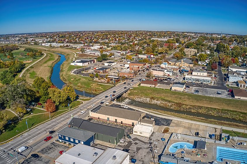 Aerial View of the Omaha Suburb of Papillion, Nebraska.