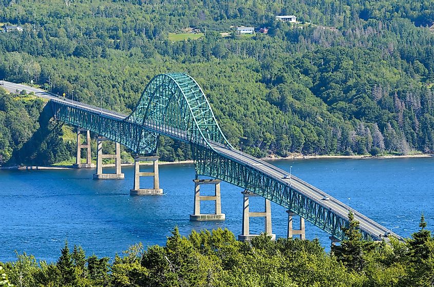 The Seal Island Bridge from the Bras d'Or look off on Kellys Mountain Nova Scotia Canada
