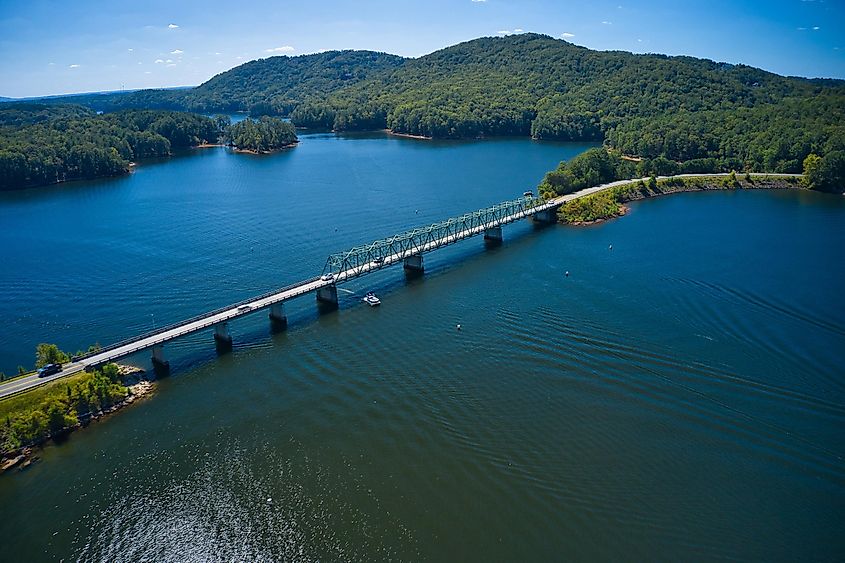 Aerial view of Lake Allatoona just after the sunset