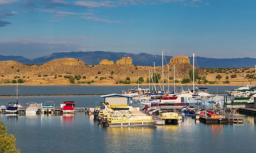 Colorful boats in Lake Pueblo State Park