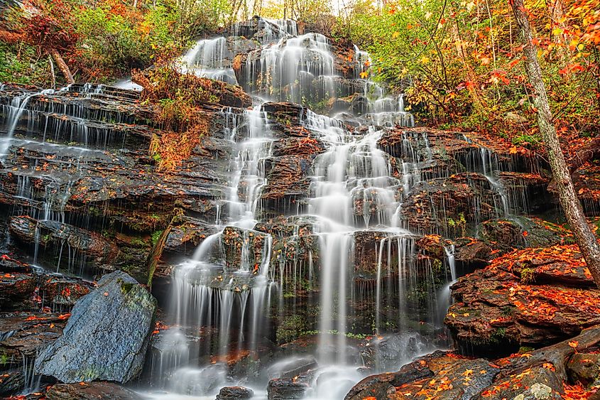 Issaqueena Falls during autumn season in Walhalla, South Carolina