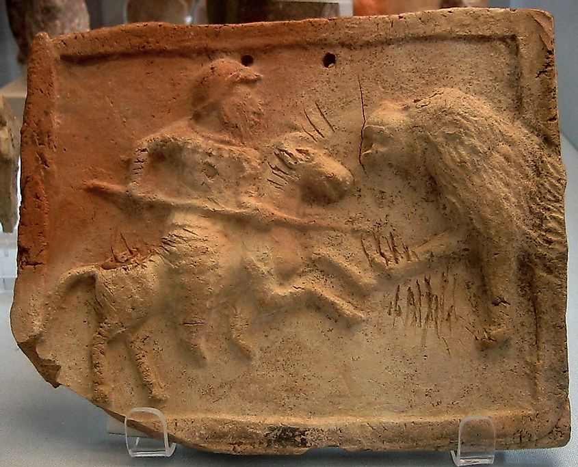 Parthian warrior fighting a lion.