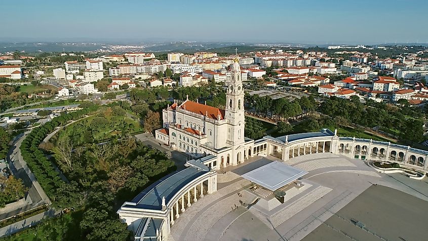 Aerial view of the sanctuary complex in Fátima, Portugal.