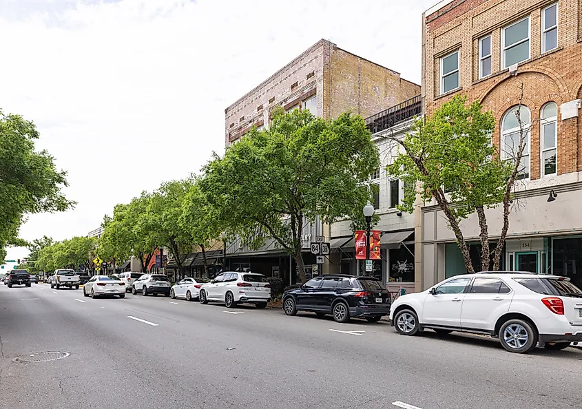 Valdosta, Georgia, USA - April 16, 2022: The Valdosta, Georgia, USA - April 16, 2022: The old business district on Patterson Street.