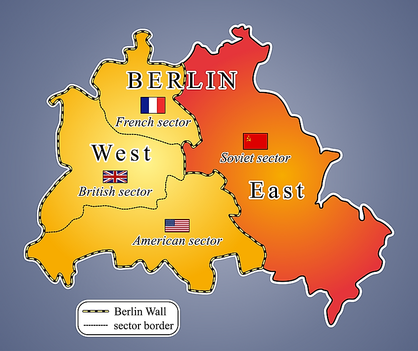 Map of Berlin during Cold War with Berlin Wall