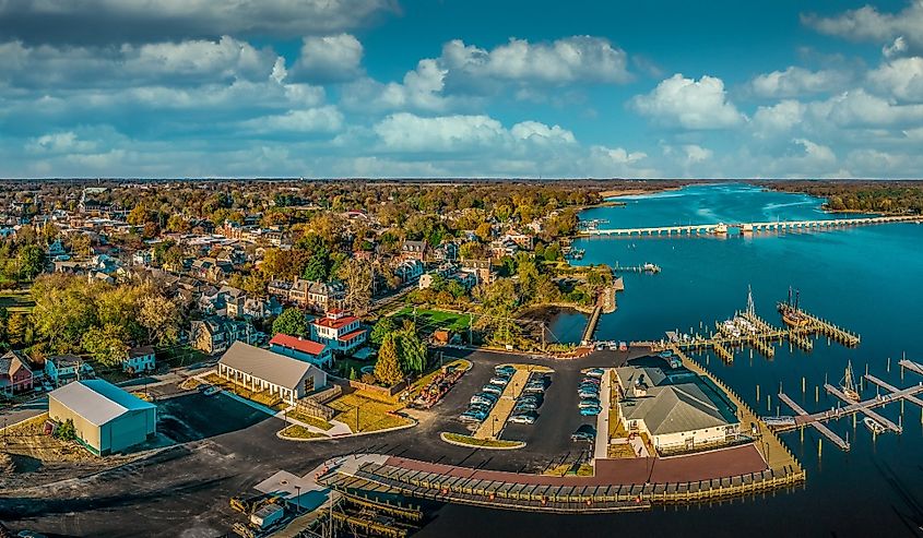 Aerial summer view of colonial Chestertown on the Chesapeake Bay in Maryland