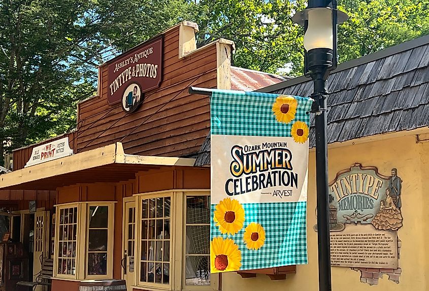 Shops along the main street of Silver Dollar City, the 1880s-themed park near Branson, Missouri.
