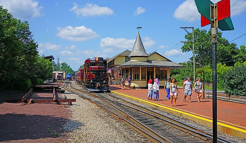 The New Hope and Ivyland rail road is a heritage train line for visitors going on touristic excursions in Bucks County, Pennsylvania.