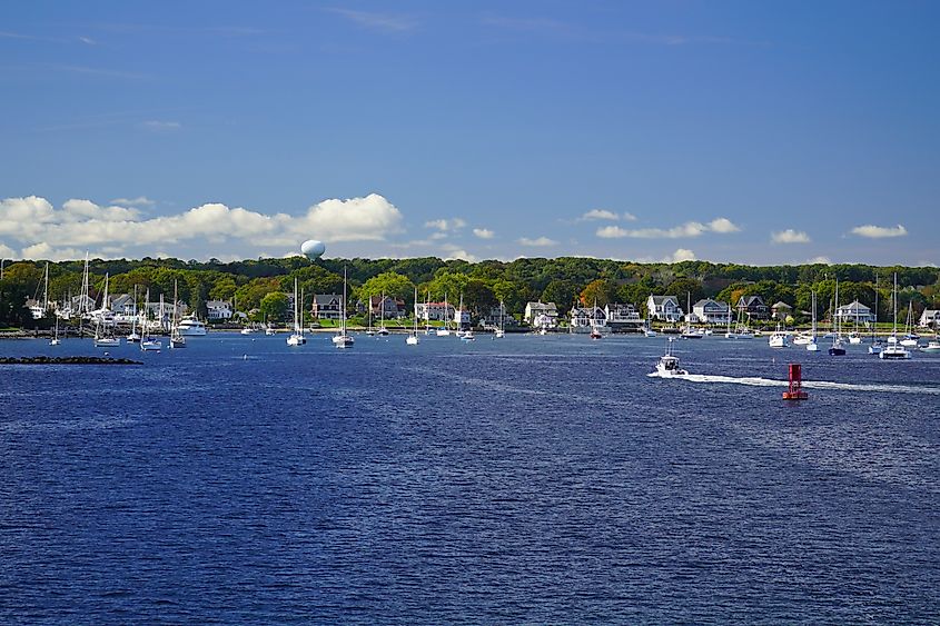 Boats along the Wickford Harbor in Rhode Island.