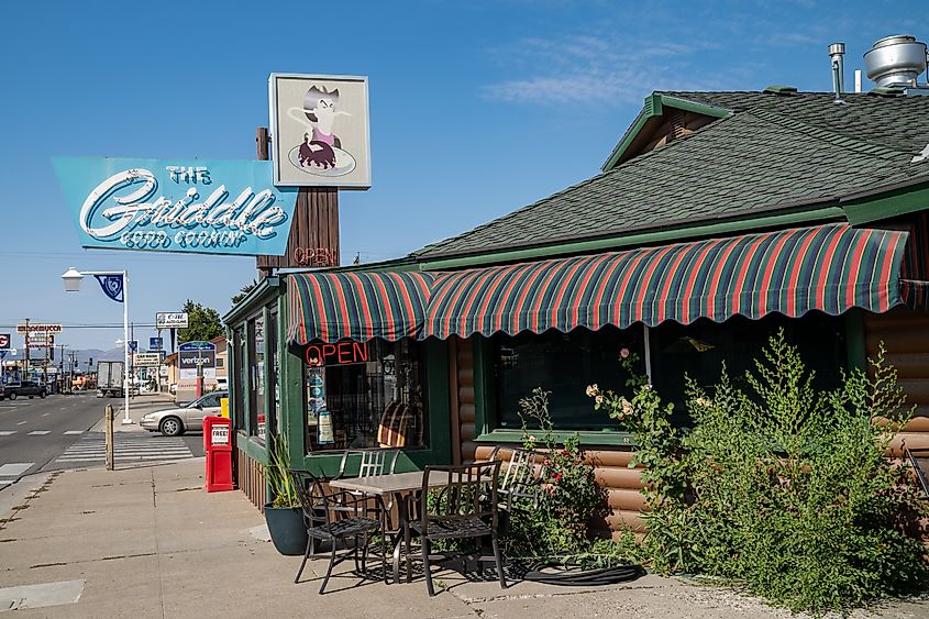 Winnemucca, Nevada - August 5, 2020: Retro neon sign for The Griddle restaurant in the downtown area, via melissamn / Shutterstock.com