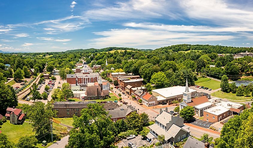 Aerial view of Tennessee's oldest town, Jonesborough