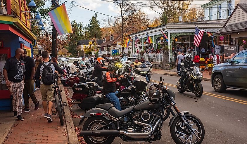 Downtown street in New Hope, Pennsylvania.