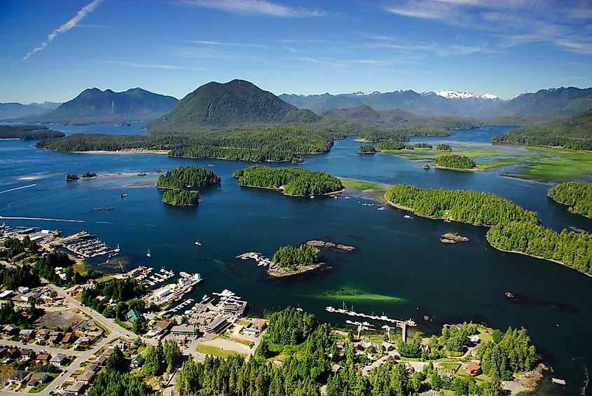 Aerial view of Tofino, British Columbia, Canada.