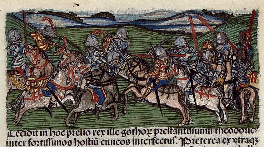 The Battle of the Catalaunian Plains as depicted in the Chronica Hungarorum