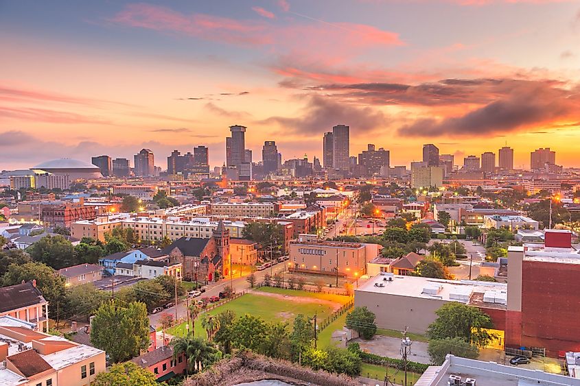 New Orleans, Louisiana, downtown city skyline at dawn. 