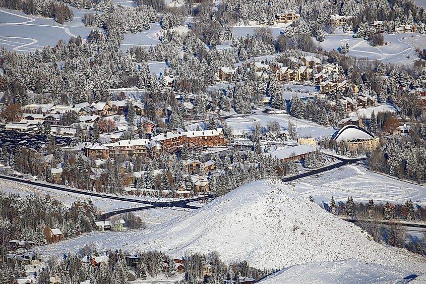 Aerial view of Sun Valley in Winter