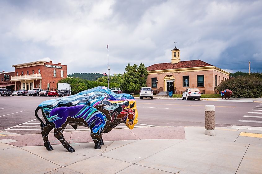 A buffalo sculpture in downtown Custer, South Dakota