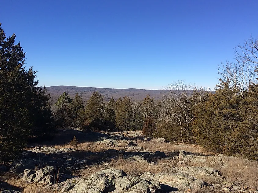 View along a mountain ridge in Mark Twain National Forest.