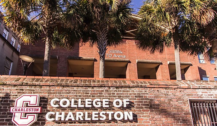 Exterior of the College of Charleston and TD Arena. The college is located in historic downtown Charleston and was founded in 1770.