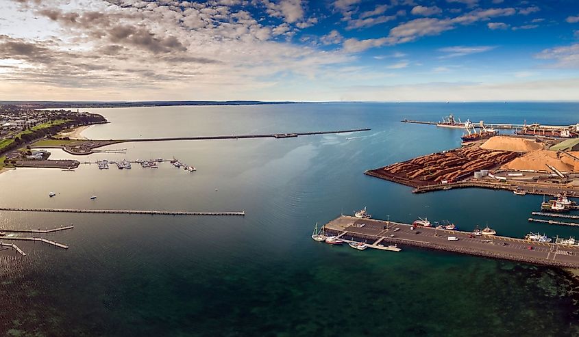 Aerial drone panoramic shot of Port of Portland
