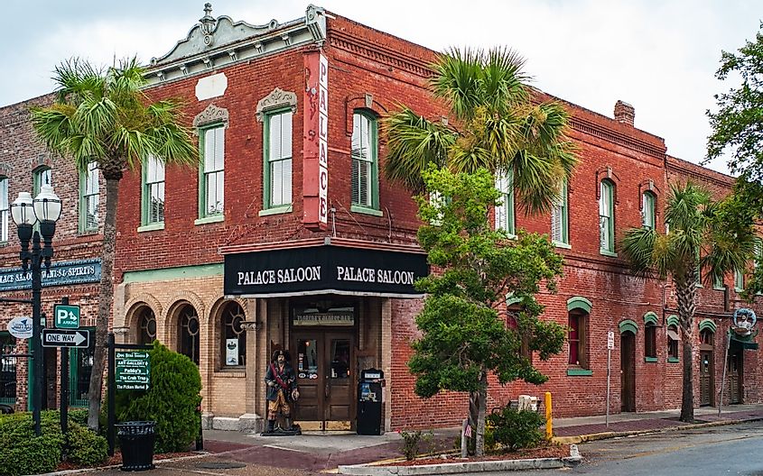 Palace Saloon in the Famous Prescott Building in Fernandina Beach on Amelia Island. A Historic Red Brick Building in the Beaux Arts Style.