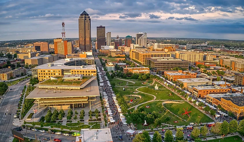 Aerial view of Des Moines, Iowa.