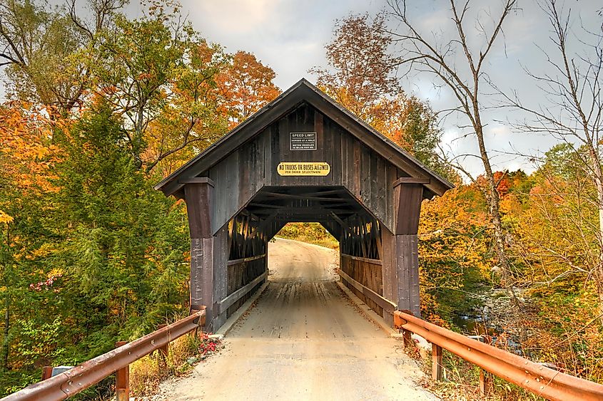 Covered Bridge by the name of Gold Brook in Stowe, Vermont, USA.