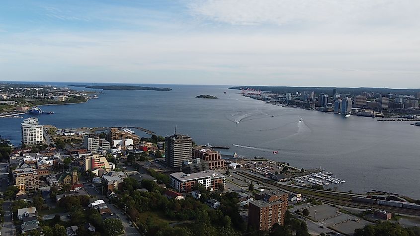 An aerial view of the Dartmouth, Halifax Harbour, Nova Scotia.