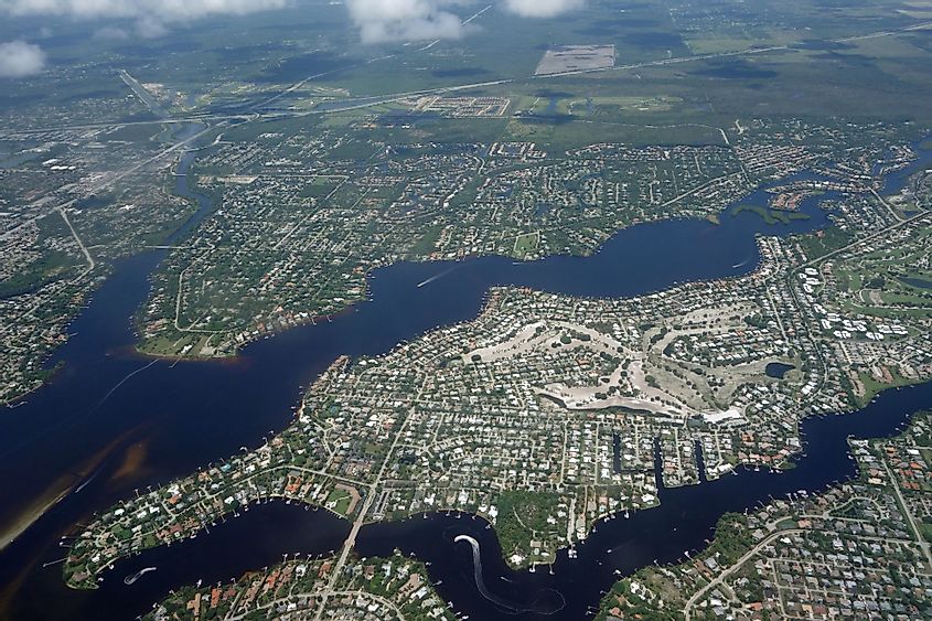 Aerial view of Loxahatchee River in Tequesta, Florida
