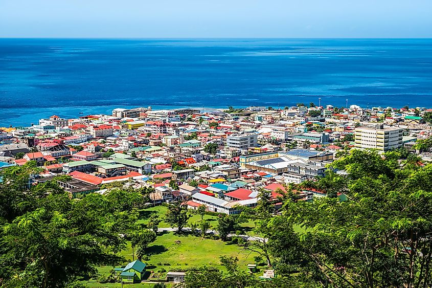 Aerial view of Roseau city, Dominica