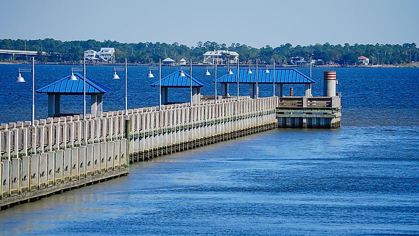 Pier in the bay at Bay of St. Louis, Mississippi, in the Marian.