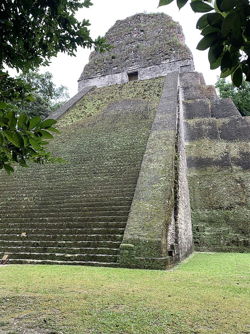 A giant limestone Mayan pyramid at Tikal, Guatemala. 