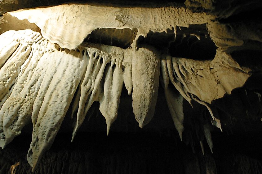 Cave drapery in Boyden Cave, Giant Sequoia National Monument. Photo via WikimediaCommons