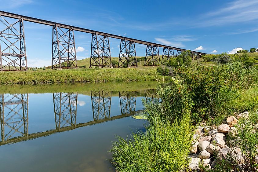 A bridge over the Sheyenne River in Valley City, 'The city of Bridges,' in North Dakota.