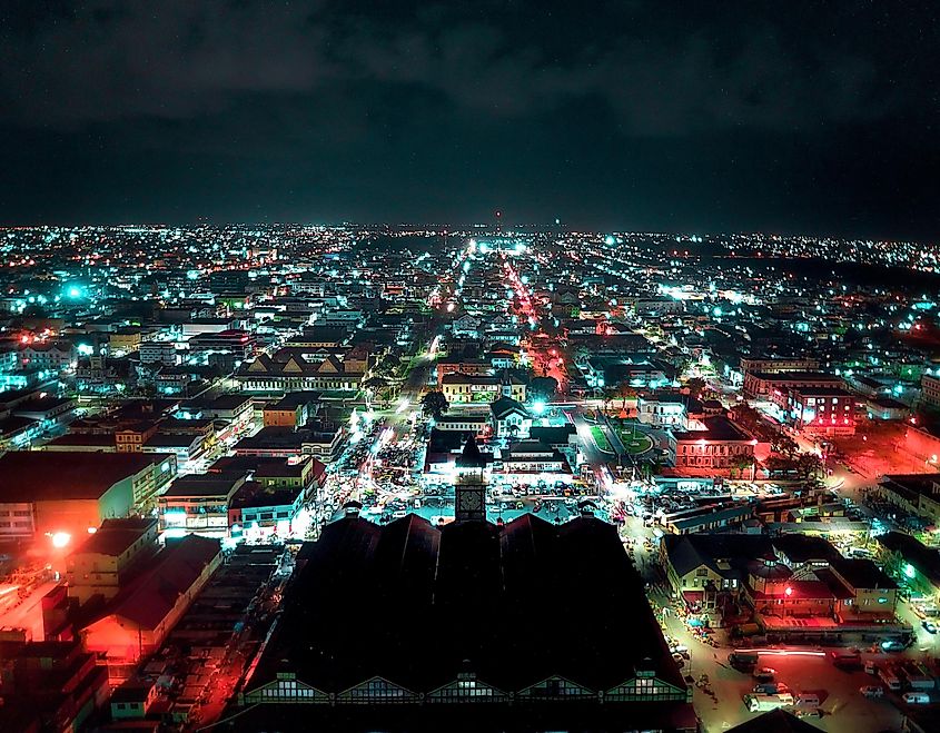 Downtown Stabroek Market at night - Georgetown, Guyana