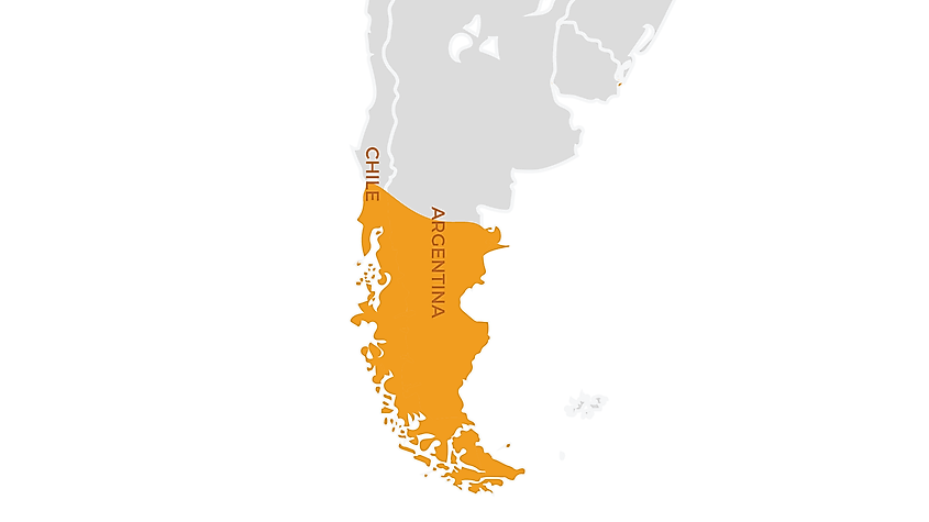 Map showing the extent of the Patagonian Desert in South America.