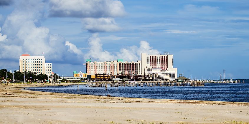 Casinos and hotels on the coast of Biloxi, Mississippi.