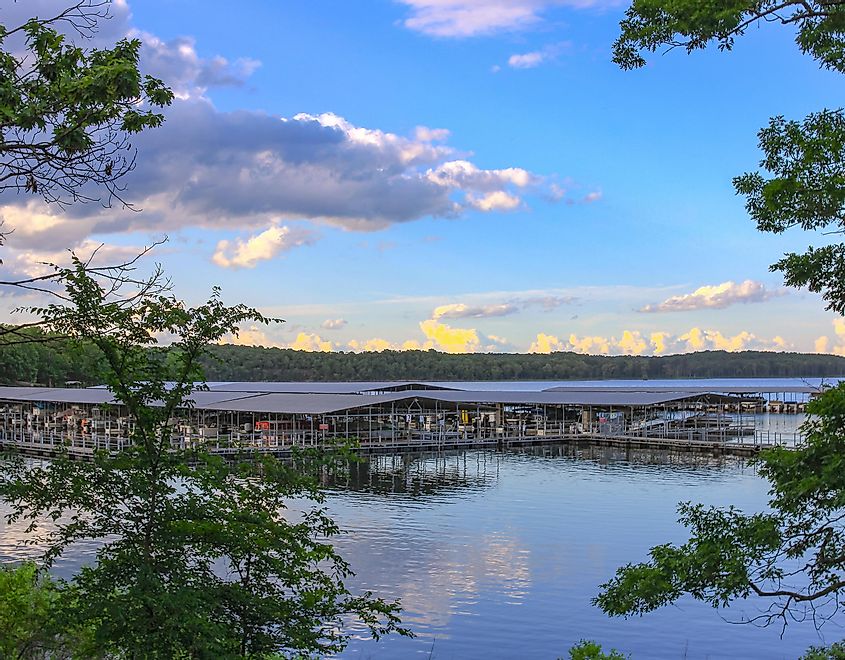 Looking out over Norfork Lake and Cranfield Marina on a beautiful day in Mountain Home, Arkansas.