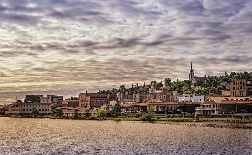 Early morning panoramic view of Houghton, Michigan, from the waterfront