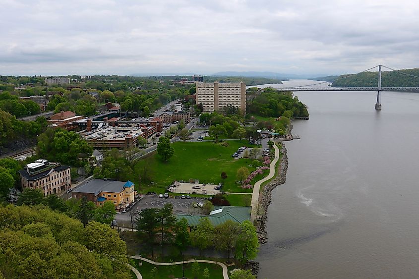 View of the Poughkeepsie riverfront and Victor Waryas Park