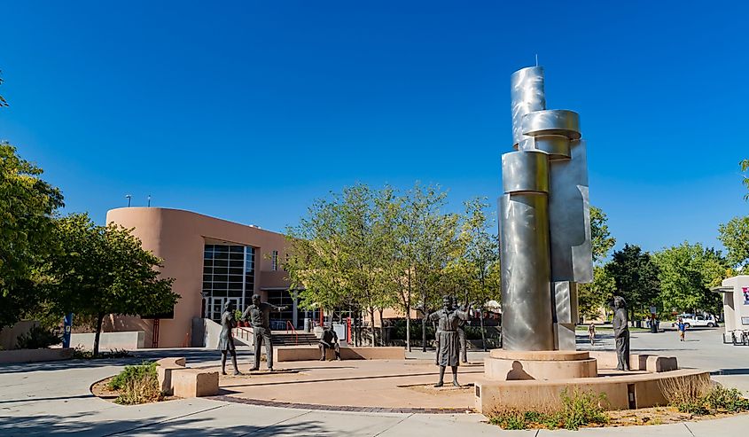 Sunny view of the beautiful campus of The University of New Mexico on 