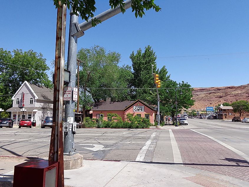 The street outside of Jailhouse Cafe in Moab, Utah.