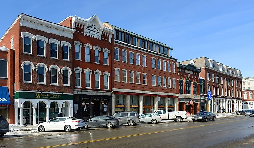 Historic Building on Main Street in downtown Concord, New Hampshire, USA.