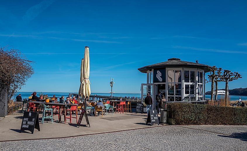 Historic and modern spa architecture in the seaside resort of Binz, Germany.