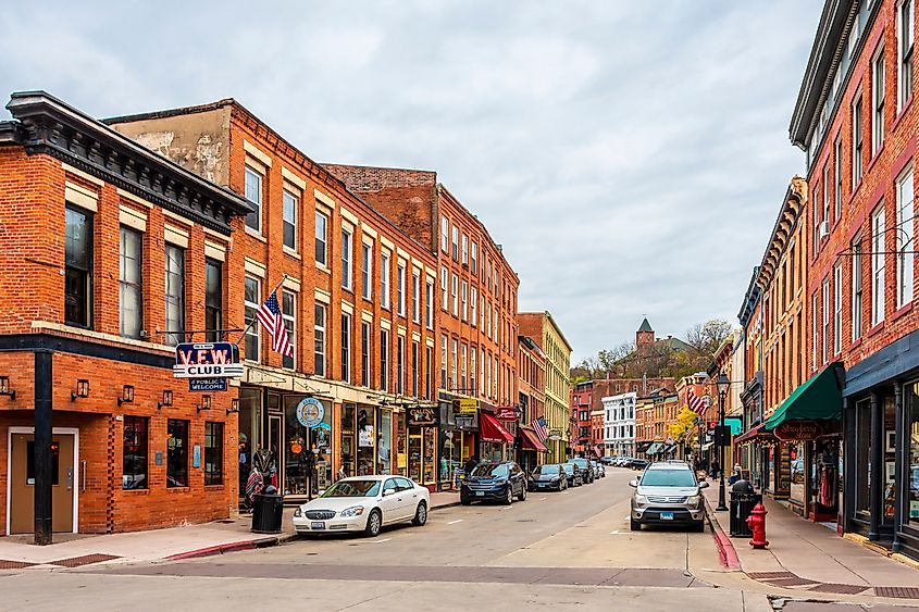The Main Street in Galena, Illinois, lined with historical buildings