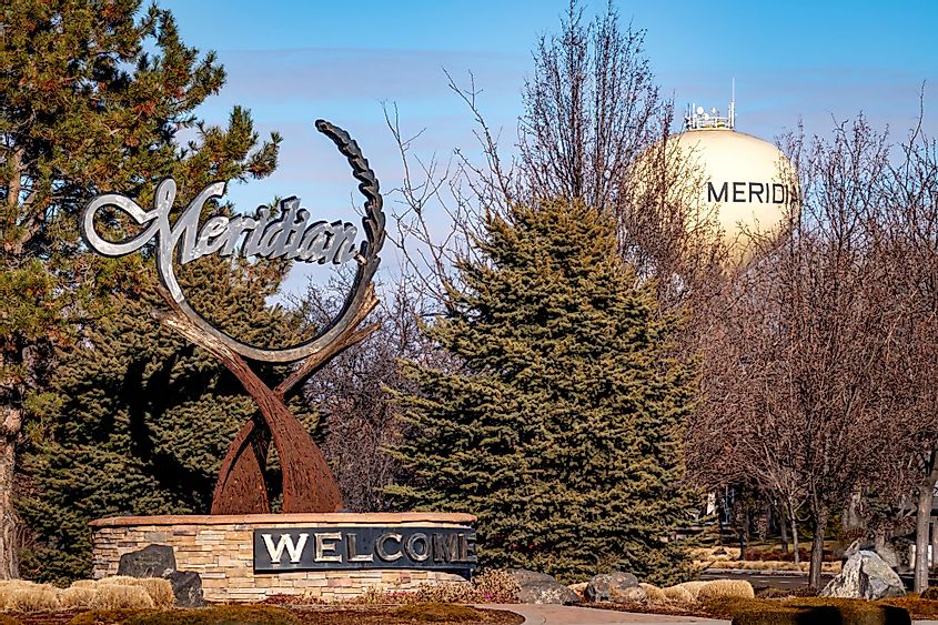 The Welcome Sign and water tower in Meridian, Idaho