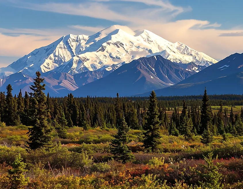 The Alaska Range with Denali’s towering snow-capped summit.