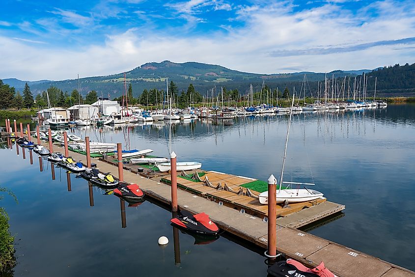 Hood River, Oregon: Sailboats and other watercraft in the Hood River Marina.