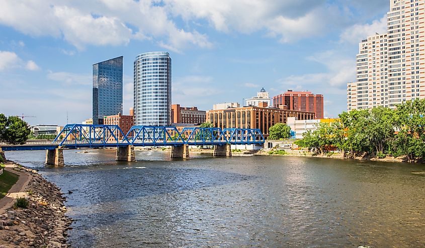 Downtown Grand Rapids, Michigan. View from the Grand River.