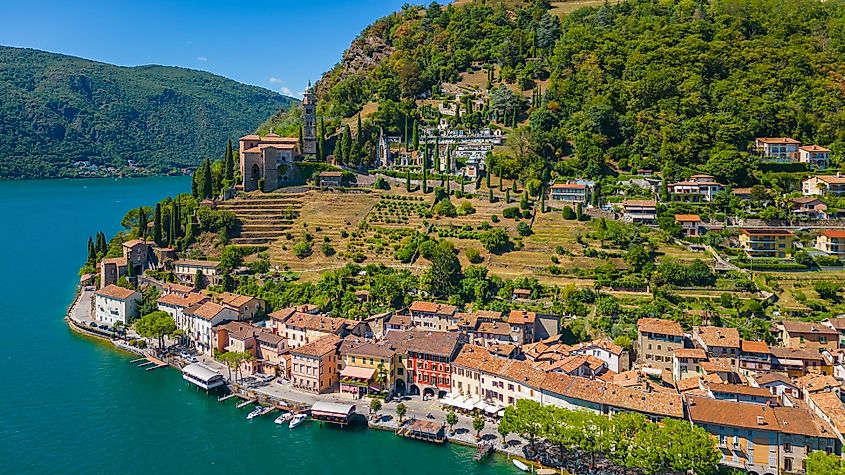 Morcote on the shores of Lake Lugano in Switzerland.